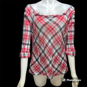 Ralph Lauren Off Shoulder Red/Black Plaid Long Sleeve Sz XL